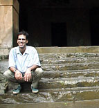 Cris on temple steps.