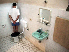 The far corner of the bathroom